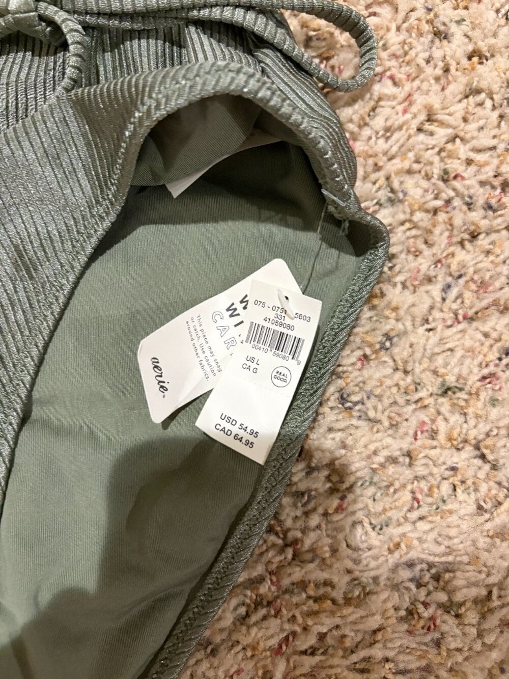 Aerie Shine Ribbed Strappy Scoop Olive Green One Piece Wrap Around Tie Swimsuit - Picture 7 of 11